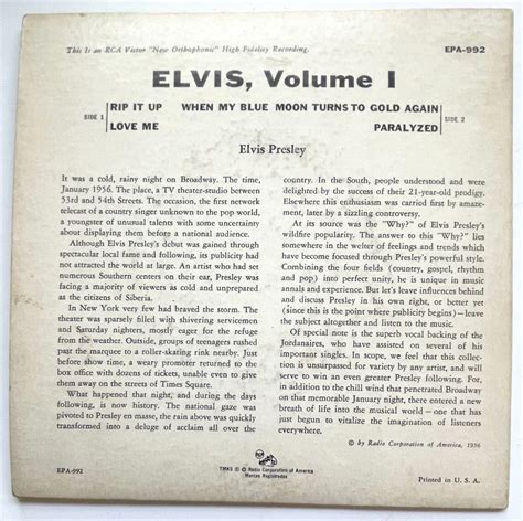 VINTAGE 1956 ELVIS PRESLEY VOLUME 1 RCA 992 HI FI EP IN ORIGINAL