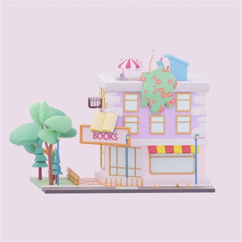 3d Model Cute Library Vr Ar Low Poly Cgtrader