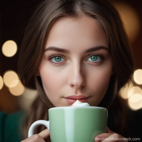 Girl With Green Eyes Smelling Hot Chocolate Stable Diffusion Online