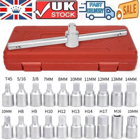 21pc Oil Drain Sump Plug Key Socket Set Gearbox Axel Removal Wrench