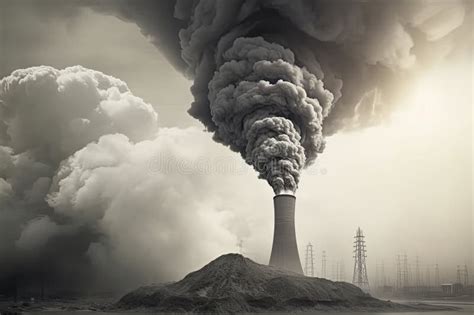 Earth With Air Pollution Crisis Toxic Sulfur Smoke From Coal Power