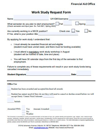 Free Work Study Form Samples In Pdf