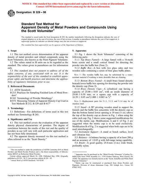 ASTM B329 98 Standard Test Method For Apparent Density Of Metal