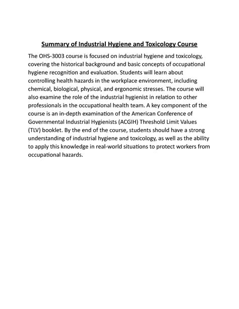 Industrial Hygiene And Toxicology Students Will Learn About