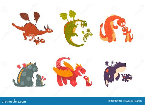 Mature Dragons And Baby Dragons As Families Of Mythical Animals Vector