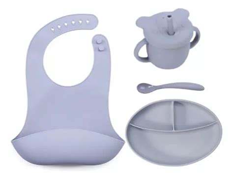 Kit Introdu O Alimentar Silicone Prato Colher Babador Copo Frete Gr Tis