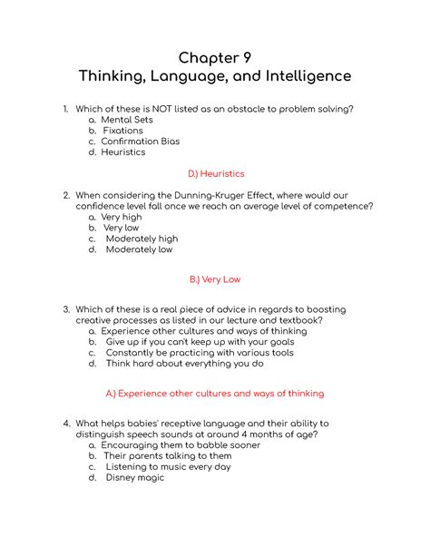 General Psychology Chapter 9 Quiz Study Guide Chapter 9 Thinking