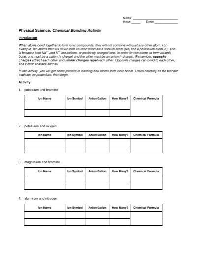 Physical Science Chemical Bonding Activity