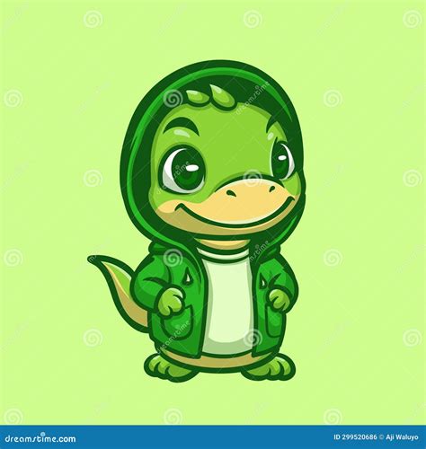 Cute Green Dino Cartoon Illustration Stock Illustration - Illustration ...