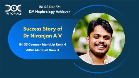 Dr Niranjan A V INI SS DM Nephrology INI SS Common Merit List Rank