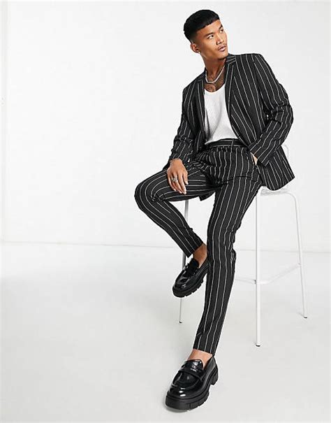 Asos Design Skinny Suit In Black Stripe Asos