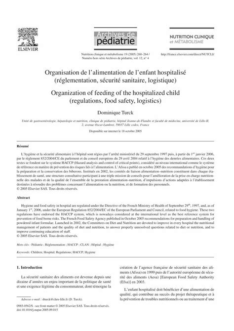 Pdf Organisation De L Alimentation De L Enfant Hospitalis