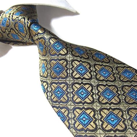 Extra Long 100 Silk Tiegoldblue Vintage Xl Mens Necktie Woven Jacquard 63 Review Mens