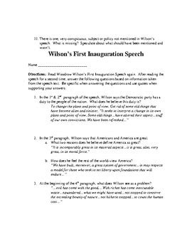 Wilson's First Inaugural Speech - Analysis/guided reading | TpT