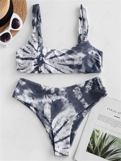 OFF ZAFUL Tie Dye High Leg Scoop Neck Bikini Swimsuit In MULTI A ZAFUL