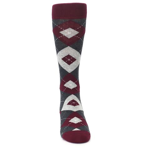 Wine Burgundy Grey Argyle Mens Dress Socks