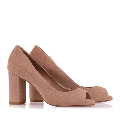 Peep Toe Salto M Dio New Suede Nude Uza Shoes Sapatos Femininos