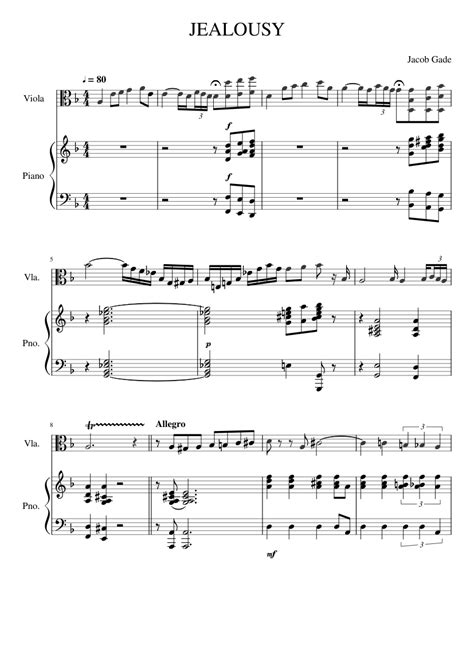 Jealousy Sheet Music For Piano Viola Solo