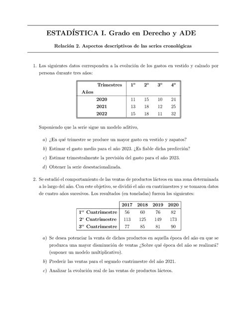 Ejercicios Tema Estadistica Estad Istica I Grado En Derecho Y Ade