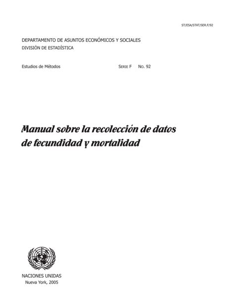 Manual sobre la recolección de datos de fecundidad y mortalidad