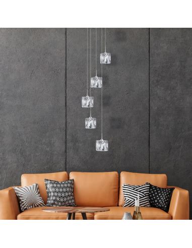 Searchlight Ice Cube 5 Light LED Multi Drop Pendant Chrome Glass