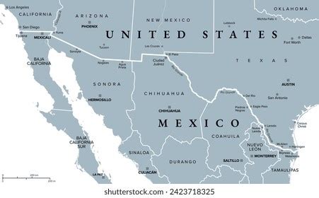 Mexico-united States Border Gray Political Map Stock Vector (Royalty Free) 2423718325 | Shutterstock