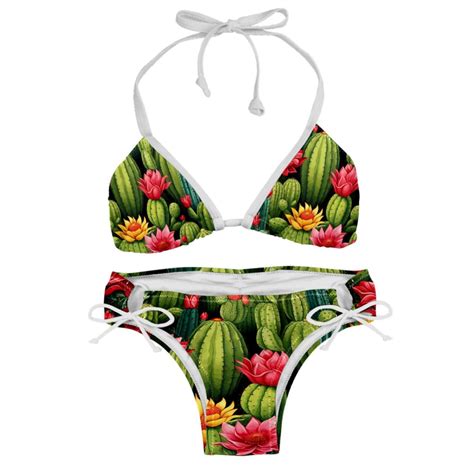 Cactus Swim Wear Detachable Sponge Adjustable Strap Bikini Set Two Pack