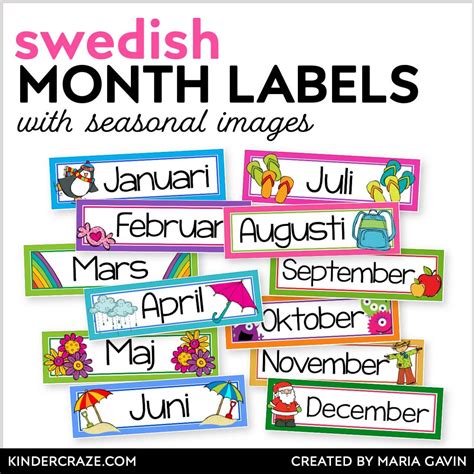 Swedish Language Calendar Month Labels - Kinder Craze