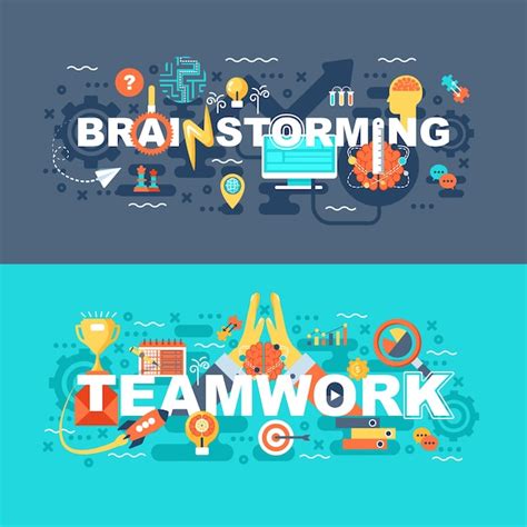 Premium Vector Teamwork And Brainstorming Set Of Flat Concept