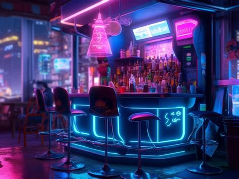 Un Bar Con Luces De Ne N Y Un Letrero Que Dice Foto Premium