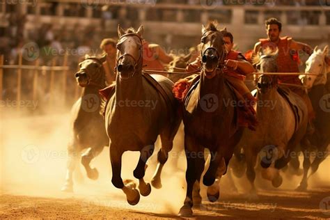 A Composition Featuring A Roman Chariot Race In Action Capturing The