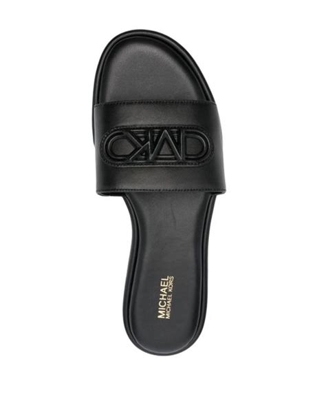 Michael Michael Kors Logo Embossed Leather Slides In Black Lyst