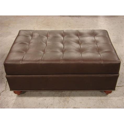 Brown Leather Rectangular Ottoman | Chairish