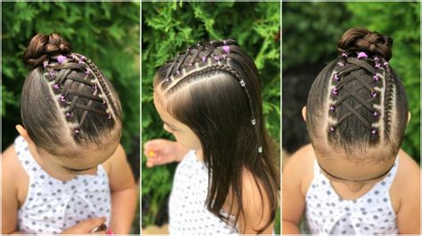 peinado para niña con ligas cruzadas y trenza pegada peinado para niña