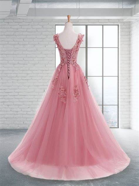 A Line Scoop Sleeveless Floor Length With Applique Tulle Dresses At Hebeos