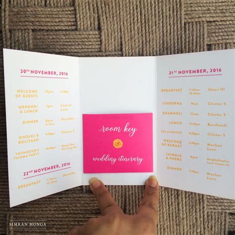 Photo Of Unique Wedding Card With Room Key And Itinerary