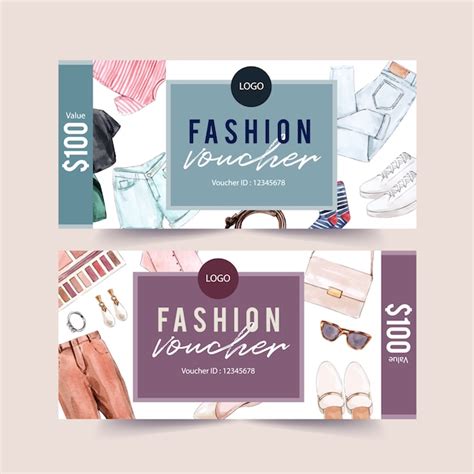 Free Vector | Fashion voucher design with accessories and outfit watercolor illustration.