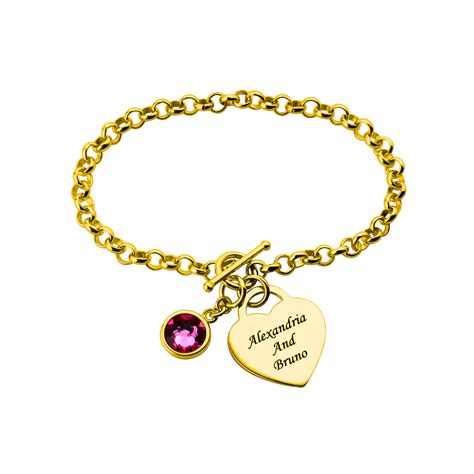 gold  birthstone heart charm bracelet