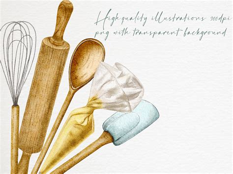 Watercolor Baking Clipart Cooking Elements Ingredients Hand Etsy