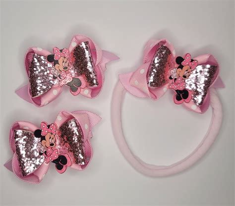 Matching Minnie Mouse Hair Bows For Sisters Pigtails And Headband Etsy