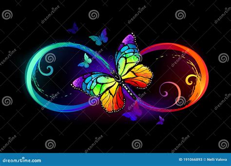 Infinito Con Mariposa Arco Iris Sobre Fondo Negro Ilustración Del