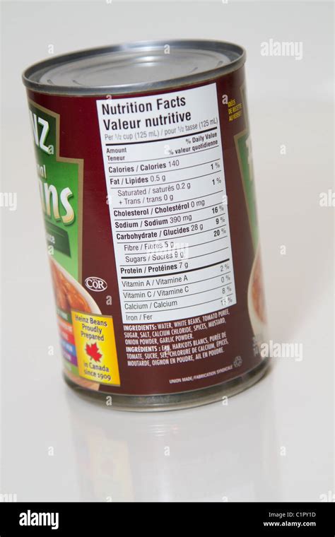 nutrition label can baked beans Stock Photo - Alamy