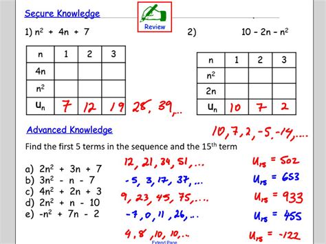 Generating Quadratic Sequences From The Nth Term Teaching Resources