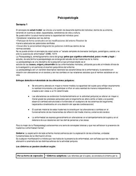 Psicopatología 1 Sdas Psicopatología Semana 1 El Concepto De Salud