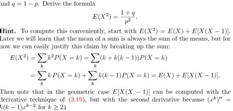 and q = 1 = p. Derive the formula E(X^2) = 1 + q/p^2 | Chegg.com