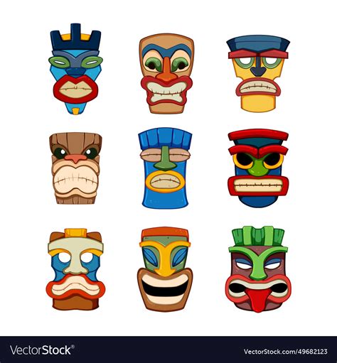 Tiki mask set cartoon Royalty Free Vector Image