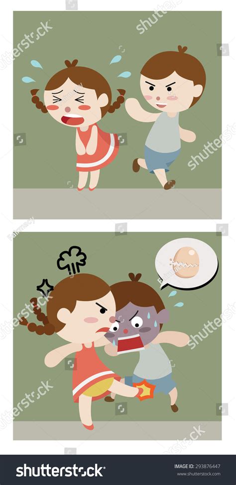 Girl Revenge Boy Who Tease Her Cartoon Vector 293876447 Shutterstock