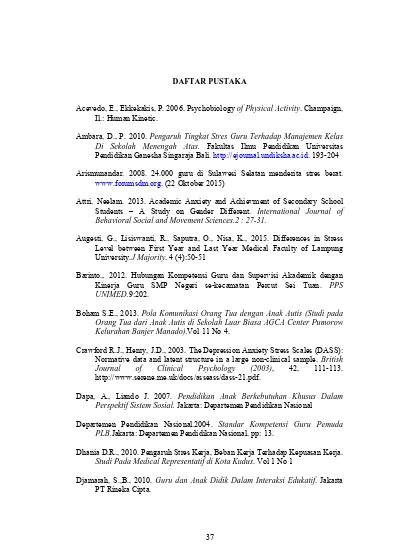 Daftar Pustaka Perbedaan Tingkat Stres Antara Guru Sekolah Luar Biasa