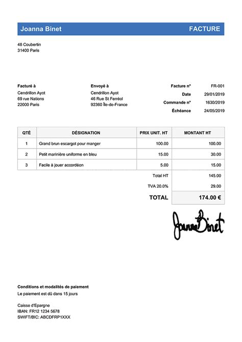 Mod Les Gratuits De Factures Cr Er Une Facture T L Charger