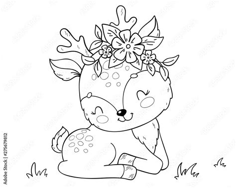 Cute cartoon baby deer. Coloring book page for children. Stock Vector ...